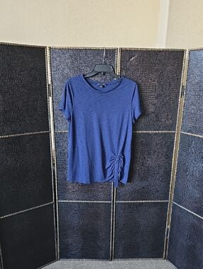 INC International Concepts Blue Short Sleeve Tee with Side Gather